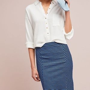 Anthropologie Textured Indigo Pencil Skirt
